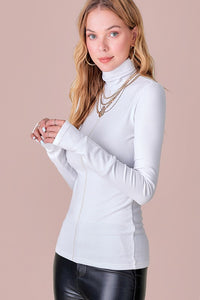 Tiffany Turtleneck Top in Chocolate, White, & Heather Grey