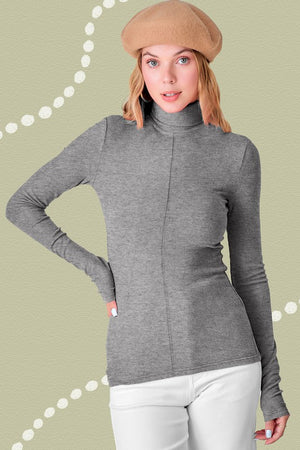 Tiffany Turtleneck Top in Chocolate, White, & Heather Grey