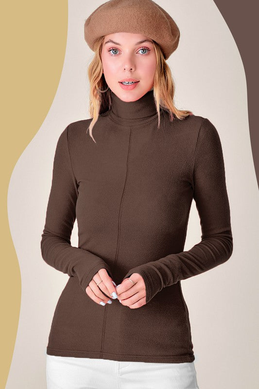 Tiffany Turtleneck Top in Chocolate, White, & Heather Grey