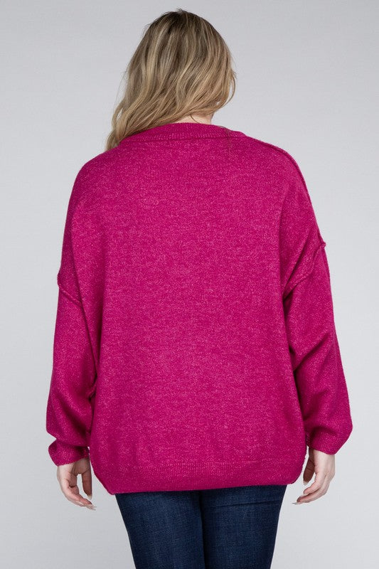 Allison Plus Raw Seam Melange Sweater in a Variety of Colors