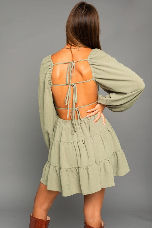 Eliza Long Sleeve Open Back Dress