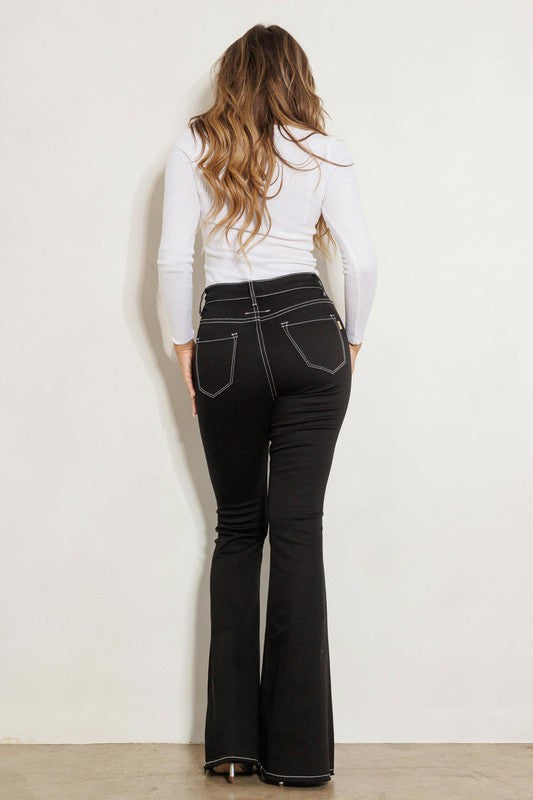 Stitchy Situation High Rise Flare Jeans in Black