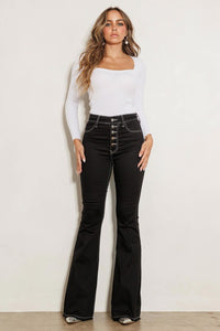 Stitchy Situation High Rise Flare Jeans in Black