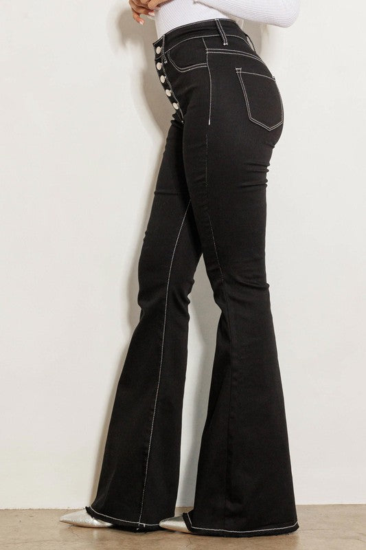 Stitchy Situation High Rise Flare Jeans in Black