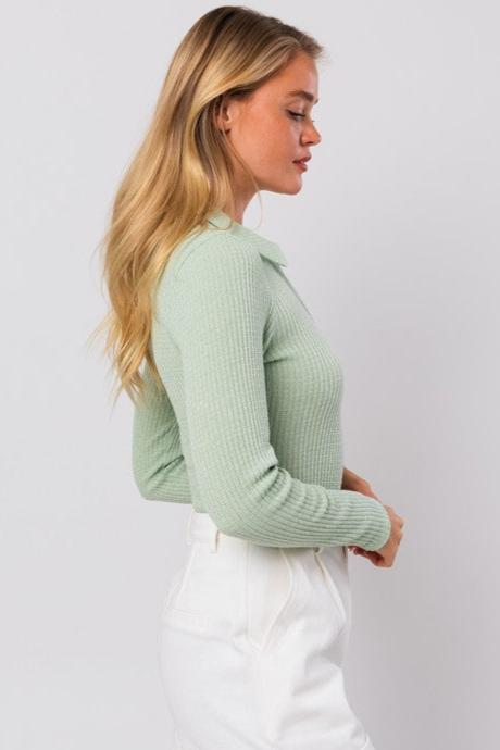 Rib & Collar Bodysuit in Sage