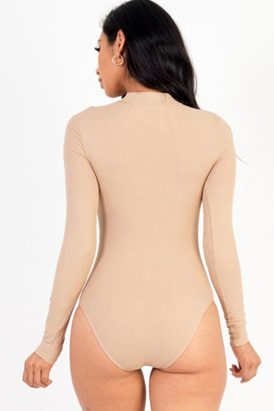 Faye Cutout Long Sleeve Ribbed Bodysuit in a Variety of Colors