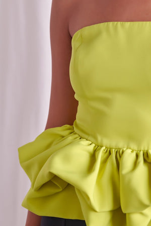 Rosalind Double Ruffle Strapless Peplum Top in Lime, Electric Pink, & White