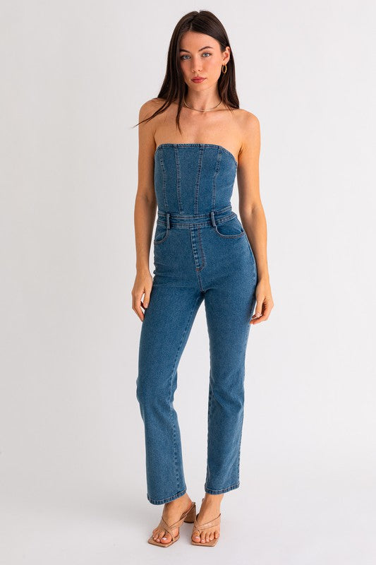 Avery Tube Top Denim Jumpsuit