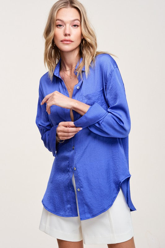 Juliet Button Down Top in Royal Blue