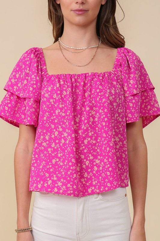 Everlee Square Neck Open Back Floral Blouse