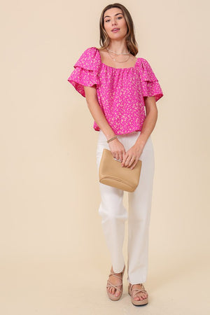 Everlee Square Neck Open Back Floral Blouse
