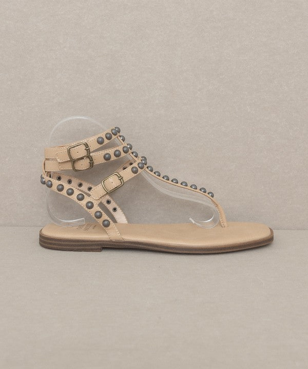 Celestina Studded Gladiator Sandals in Gold & Almond