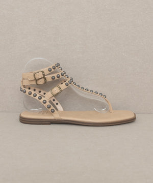 Celestina Studded Gladiator Sandals in Gold & Almond