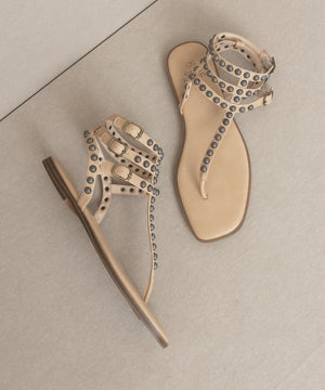 Celestina Studded Gladiator Sandals in Gold & Almond