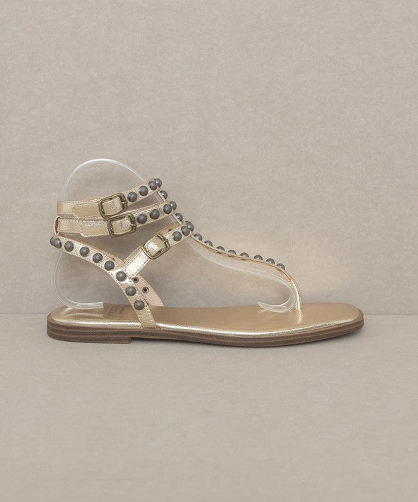 Celestina Studded Gladiator Sandals in Gold & Almond