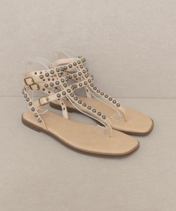 Celestina Studded Gladiator Sandals in Gold & Almond