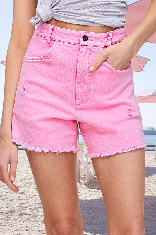 Summer Denim Shorts in Candy, White & Sand