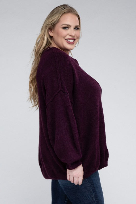 Allison Plus Raw Seam Melange Sweater in a Variety of Colors