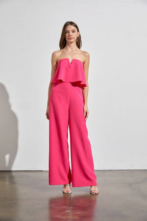 Liana Strapless Overlay Jumpsuit in Hot Pink & Off-White