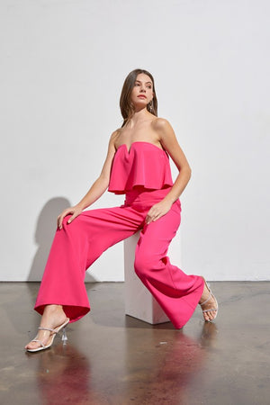 Liana Strapless Overlay Jumpsuit in Hot Pink & Off-White