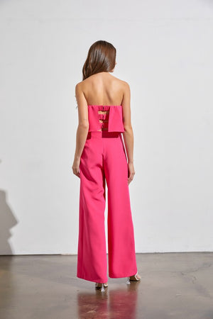 Liana Strapless Overlay Jumpsuit in Hot Pink & Off-White