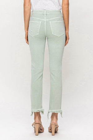 Frayed Hem Mid Rise Crop Straight Jeans