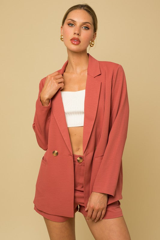 Amari Double Breasted Blazer in Coral