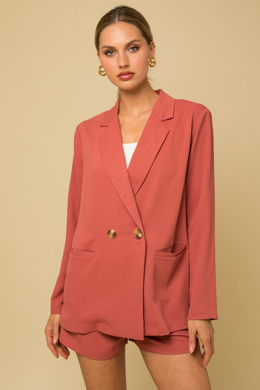 Amari Double Breasted Blazer in Coral