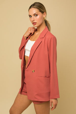 Amari Double Breasted Blazer in Coral