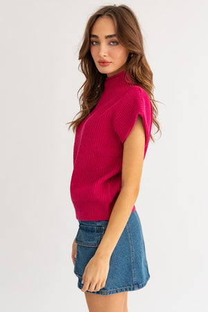 Be Bold Short Sleeve Turtle Neck Sweater in Fuchsia, Cream, Brown, & Black