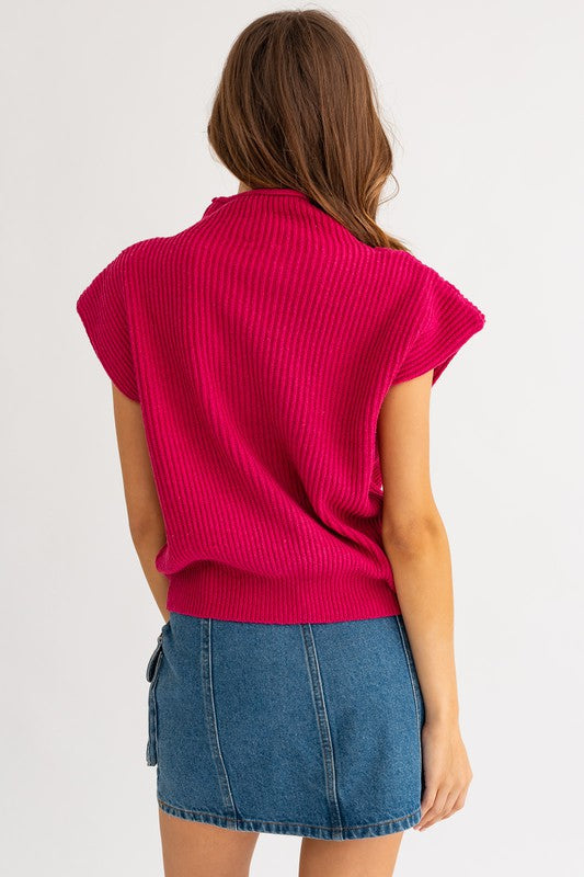 Be Bold Short Sleeve Turtle Neck Sweater in Fuchsia, Cream, Brown, & Black