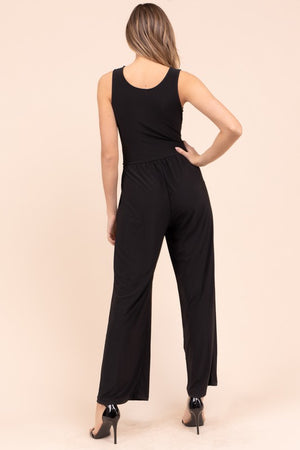 Perfectly Pocketed V-Neck Jumpsuit in Black & Olive