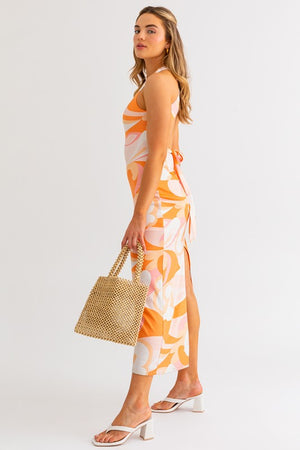 Sunset Swirl Abstract Print Midi Dress