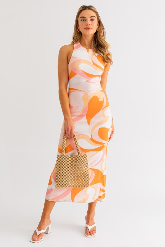 Sunset Swirl Abstract Print Midi Dress