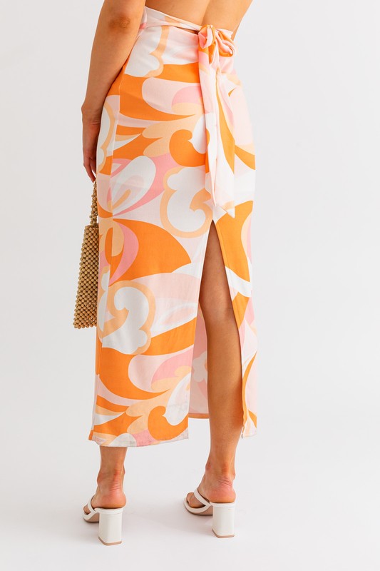 Sunset Swirl Abstract Print Midi Dress