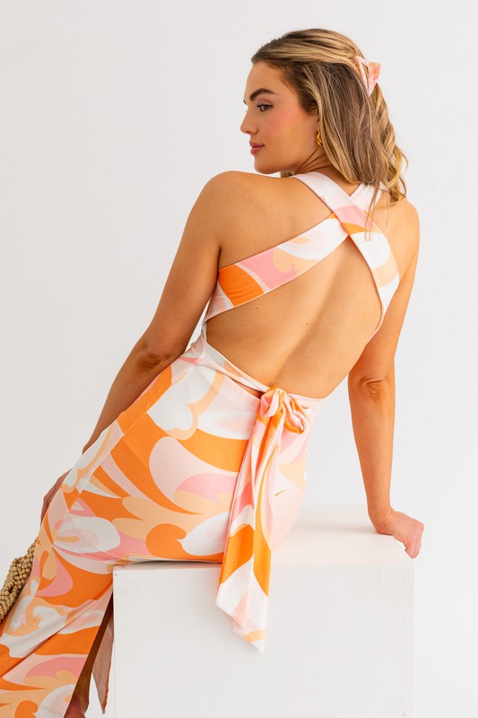 Sunset Swirl Abstract Print Midi Dress