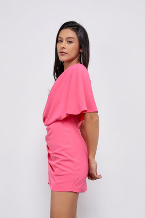 Paige One Shoulder Wrap Mini Dress in Paradise Pink