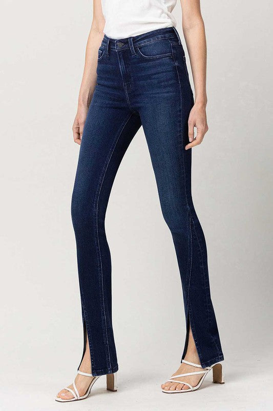 Esme High Rise Slim Straight Jeans With Front Slits