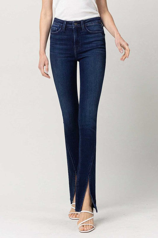 Esme High Rise Slim Straight Jeans With Front Slits