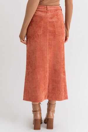 So Stylish Corduroy Midi Skirt in Rust