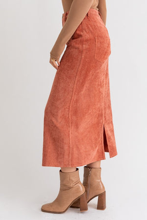 So Stylish Corduroy Midi Skirt in Rust