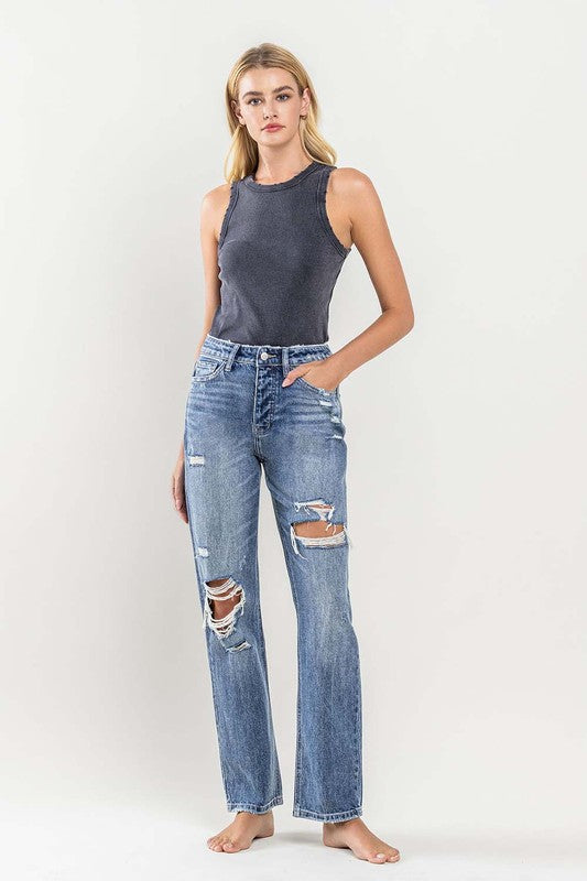 Distressed Slim Straight Jeans