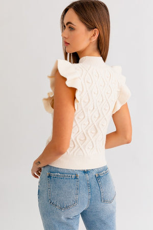 Leah Cap Sleeve Cable Knit Sweater in White