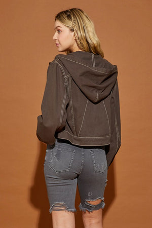 Azalea Hoodie Denim Jacket in Dark Oak & Oatmeal