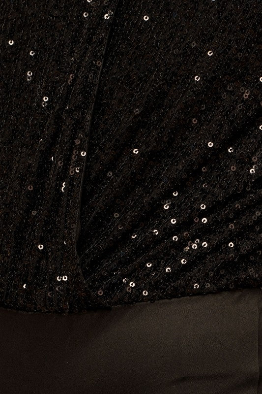Extra Glam Sequin Wrap Bodysuit  in Beige & Black