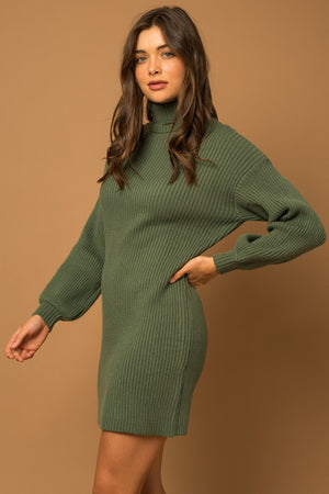 Elegant Embrace Turtleneck Sweater Dress in Olive & Heather Grey