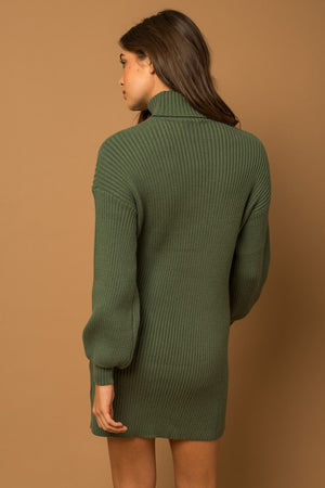 Elegant Embrace Turtleneck Sweater Dress in Olive & Heather Grey