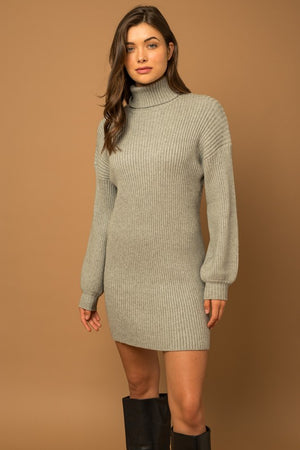 Elegant Embrace Turtleneck Sweater Dress in Olive & Heather Grey