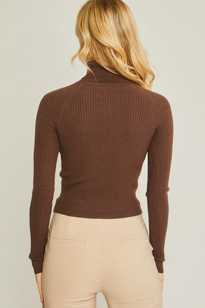 Cropped Contour Turtleneck Ribbed Top in Green, Black, Brown, Oatmeal & Ivory