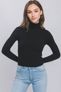 Cropped Contour Turtleneck Ribbed Top in Green, Black, Brown, Oatmeal & Ivory